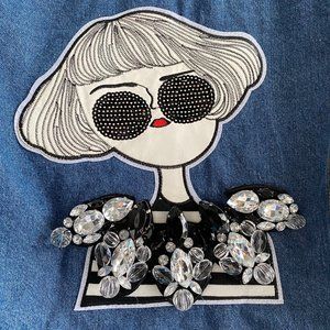 Denimland Paris Collection Jean Jacket Women M Destroyed Rhinestones Embroidered